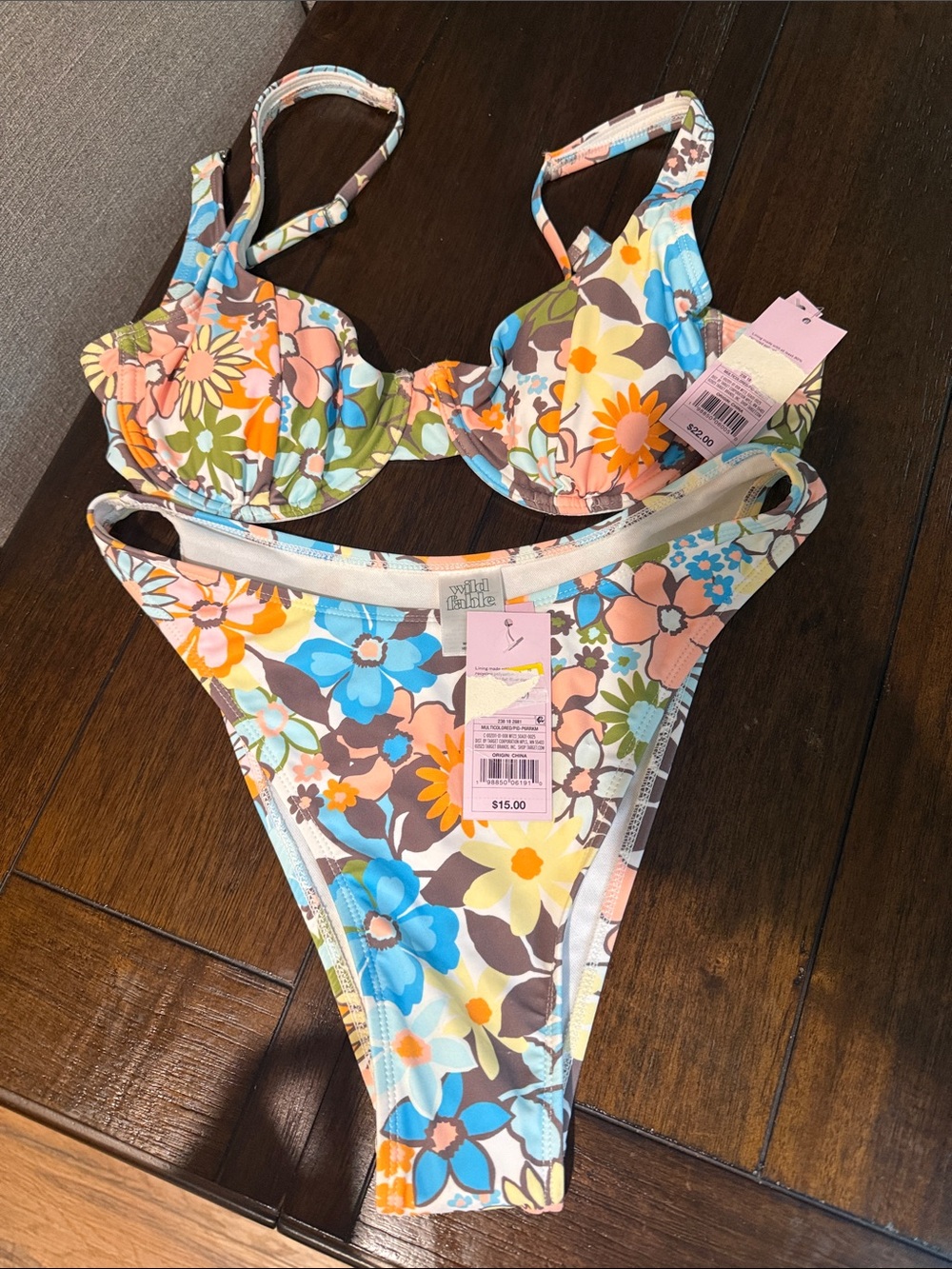 wild fable Multicolor Floral Bikini Set — Blue, Peach & Brown
